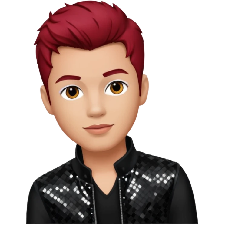 Jacob Underwood, pop singer from O-Town with light skin, dark red hair, black sequin outfit emoji