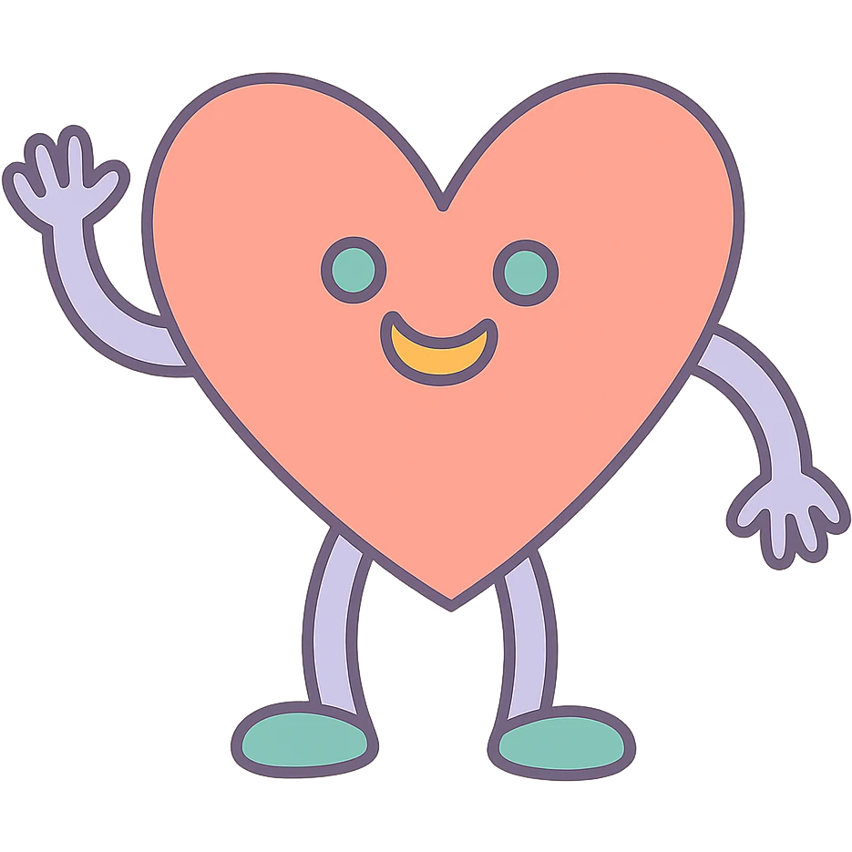 funny children's drawing of a heart character with arms and legs, pastel colors emoji
