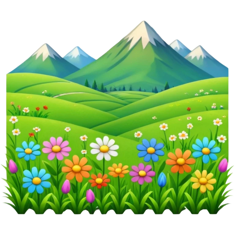simple grassy field with a few flowers, no mountains in the background emoji