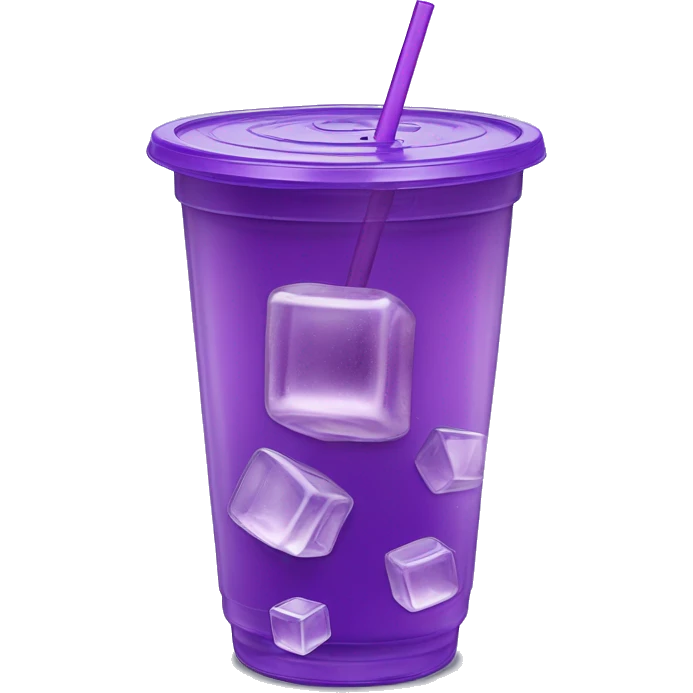 Realistic plastic cup and lid with Transluscent purple soda and large ice cubes inside and one straw through the top of the lid. emoji