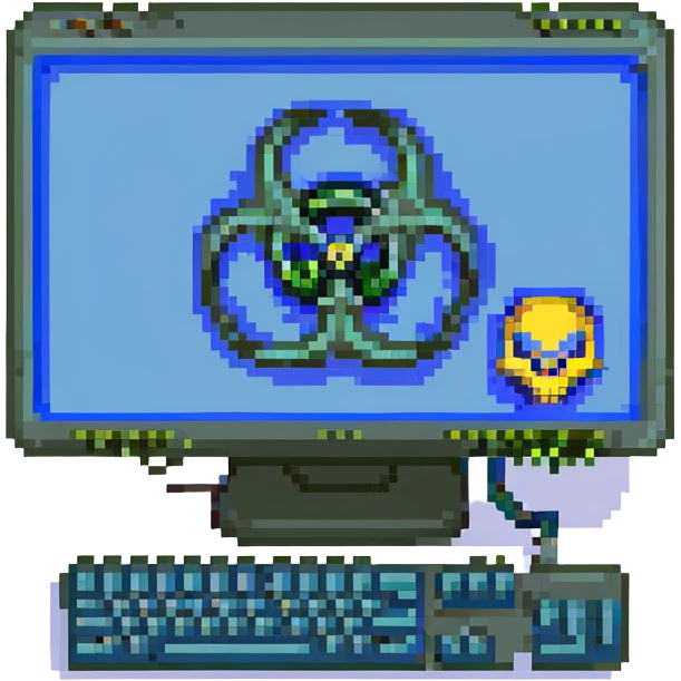 blue screen computer with a biohazard sign emoji