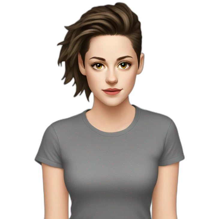 Kristen stewart gray in round neck t-shirt emoji