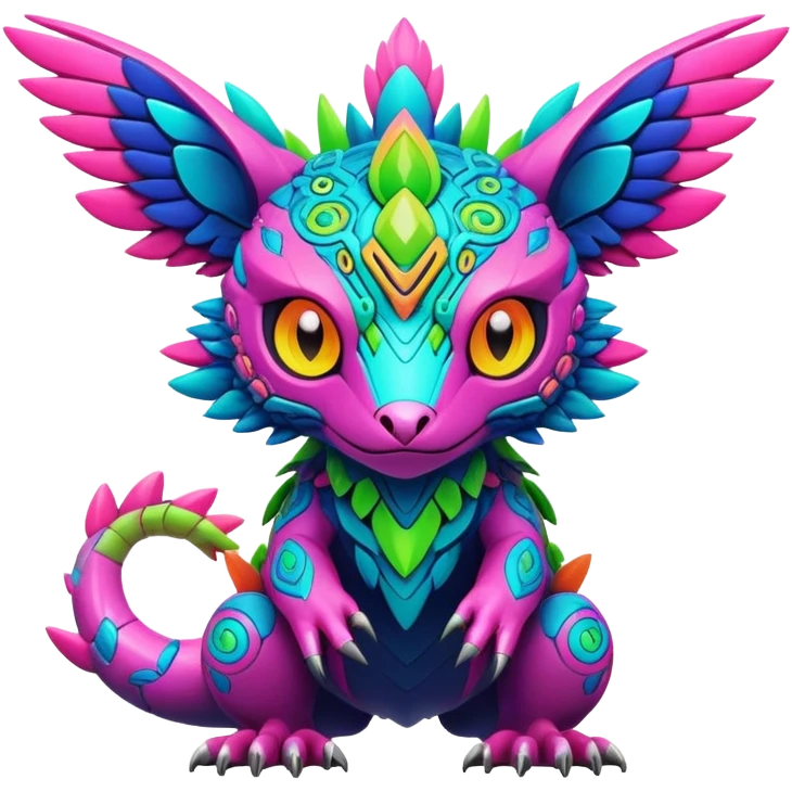 Tropical lush warm-colored modern colorful neon-colored cyber-Fakémon-Digimon-Trico-creature emoji