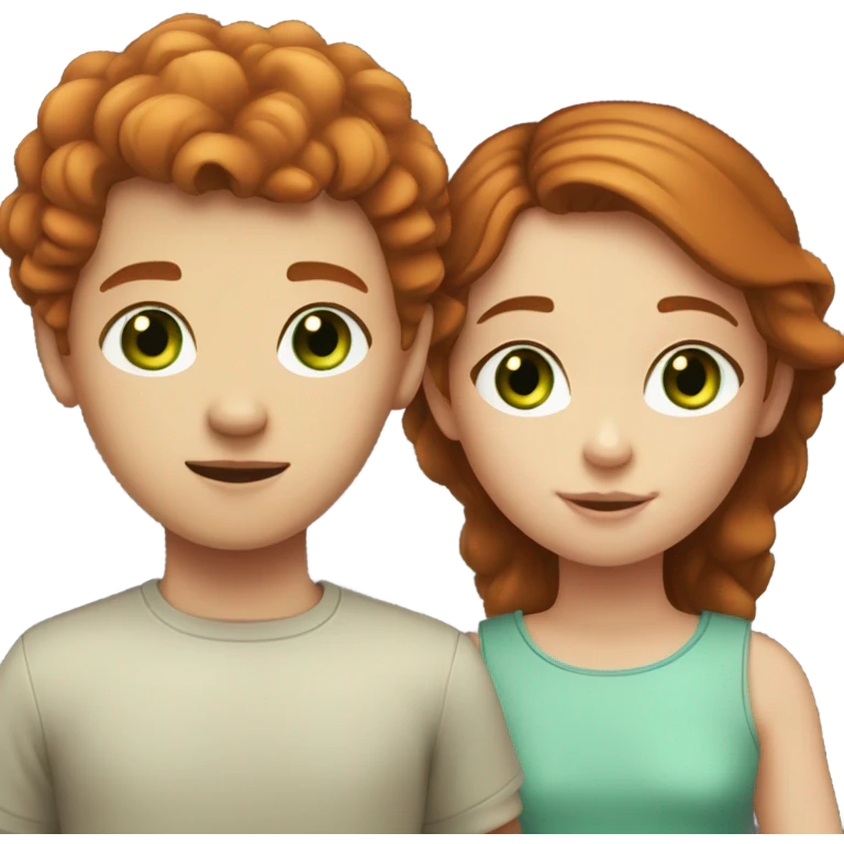 girl with brown hair and green eyes and some freckles with boy with ginger hair and brown eyes  emoji