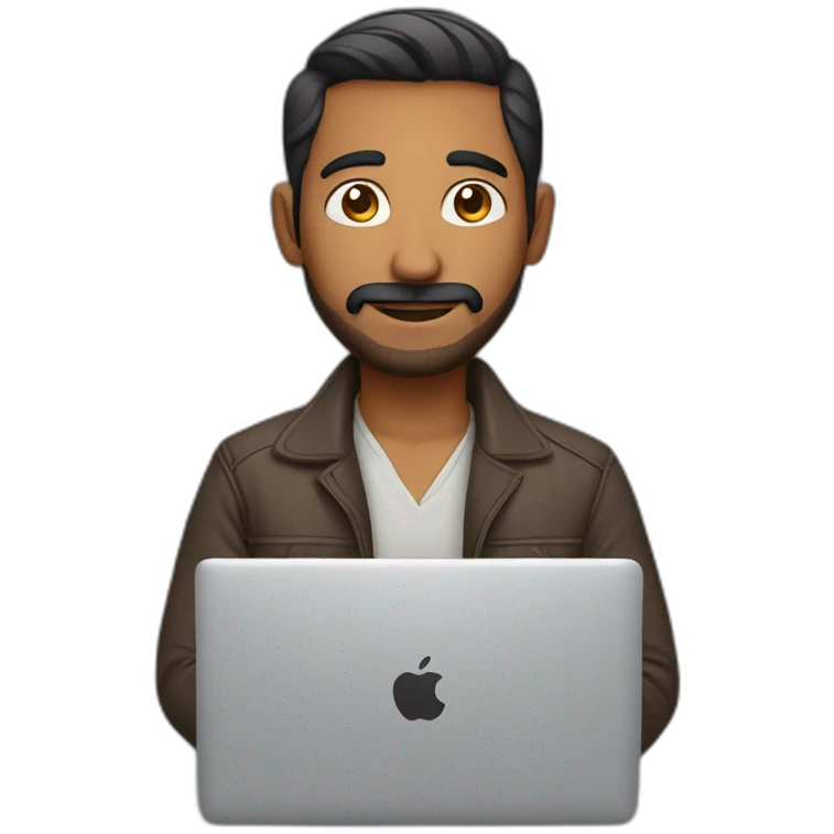Indian male with macbook and light facial hair emoji