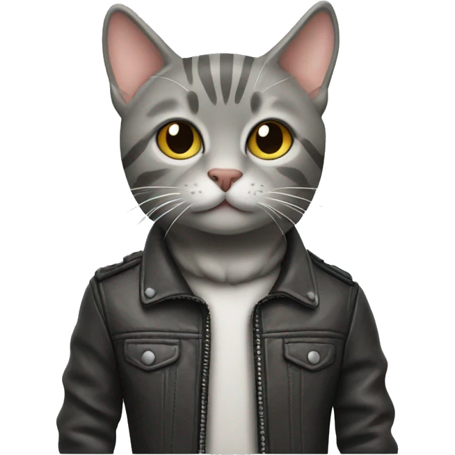 blind gray tabby cat in leather jacket emoji