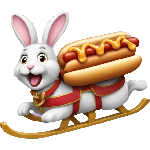 Bunny riding a sleigh eating a hotdog  emoji