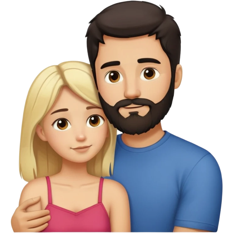 close-up of tall dark-haired bearded male cuddling his short blonde girlfriend emoji