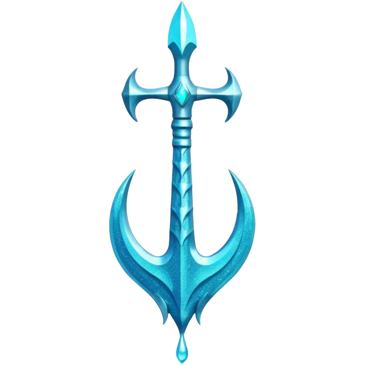 Cyan Poseidon's trident with glitter and water effects around it. emoji