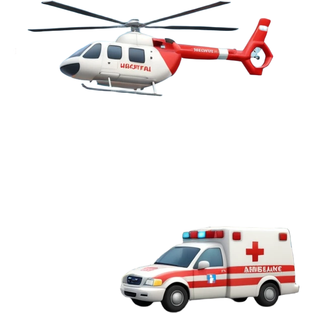 3d hospital outside, with text hospital, ambulance, helicopter emoji
