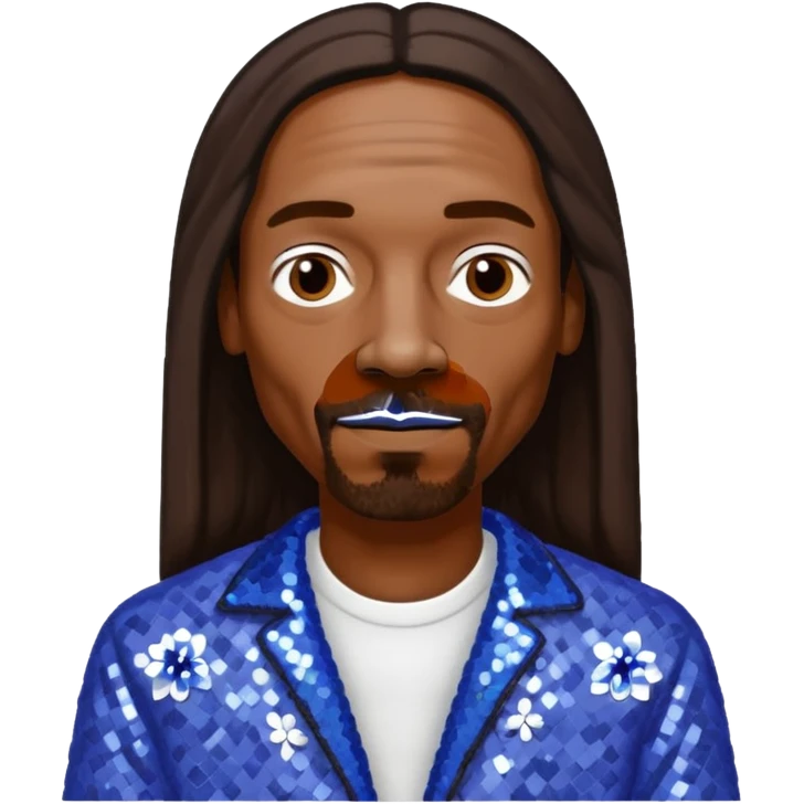 Snoop Dogg with long dark brown hair, periwinkle sequin outfit emoji