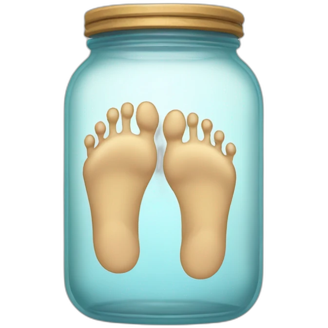 two human feet right and left of an empty glass jar between them emoji