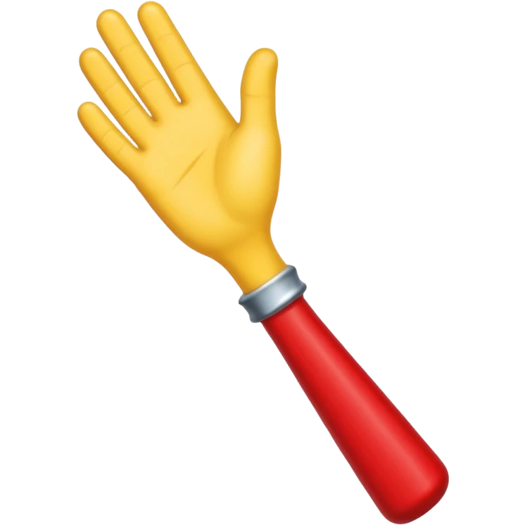 Passing the baton to another while running. I just want the baton to be passed between hands. We don't nee full body. Let the hands be yellow and baton red emoji