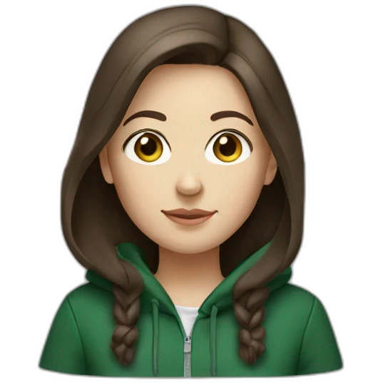 White Girl with darkbrown hair wearing darkgreen Hoodie emoji