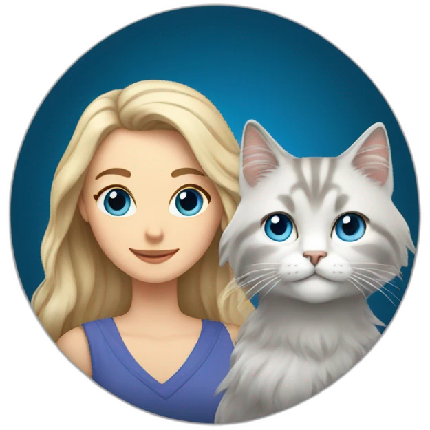 white guy with beard and woman with long blond hair and blue eyes carrying a grey and white Siberian cat emoji