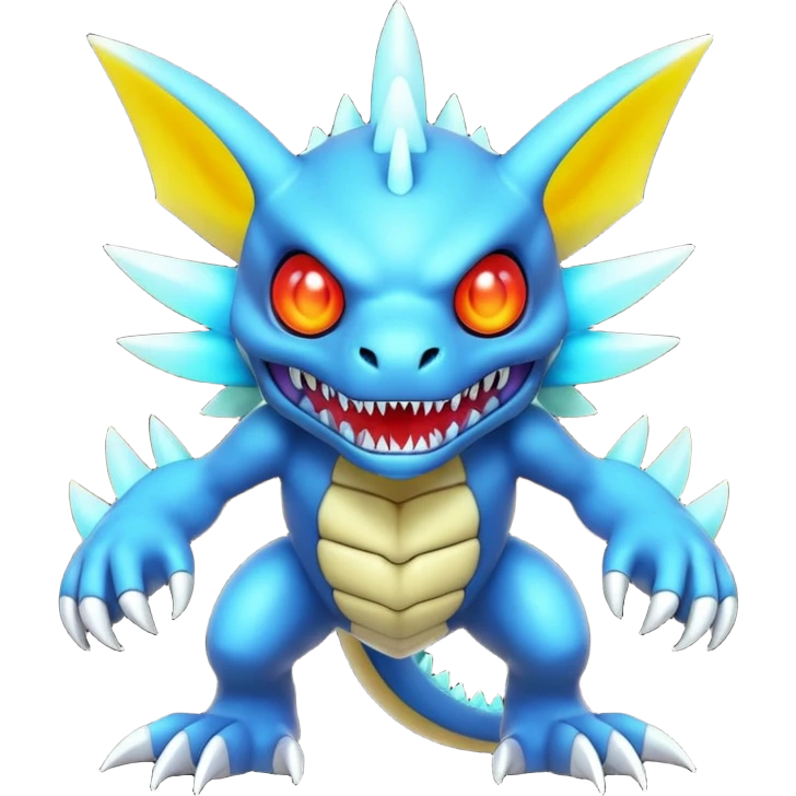 A 3D CGI model of a randomly-colored cool badass Fakémon-Pokémon-Digimon-Spectrobe-creature (full body) emoji