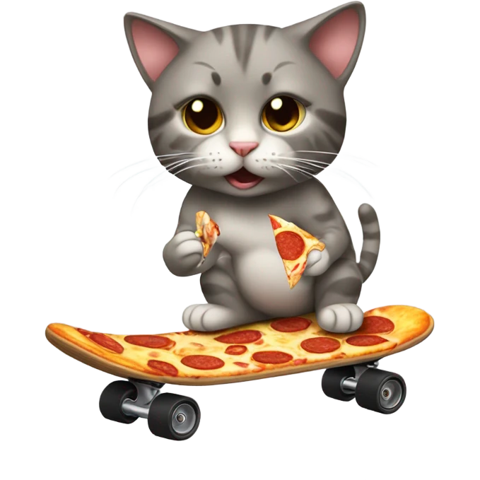 Cat on a skateboard eating pizza emoji