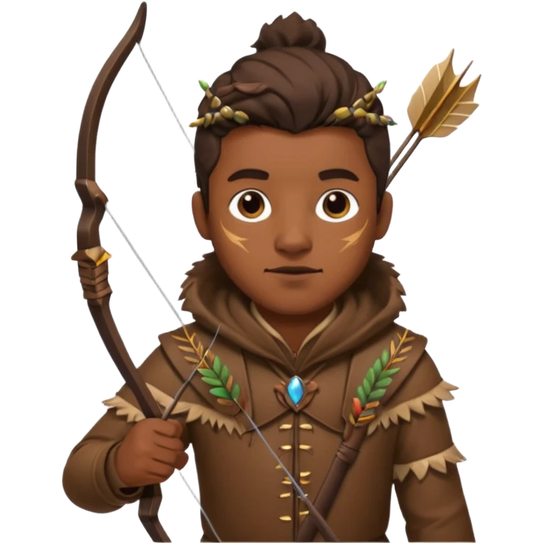 The classic hunter image with a bow and arrow on his back, dressed in brown with some animal made decorations emoji