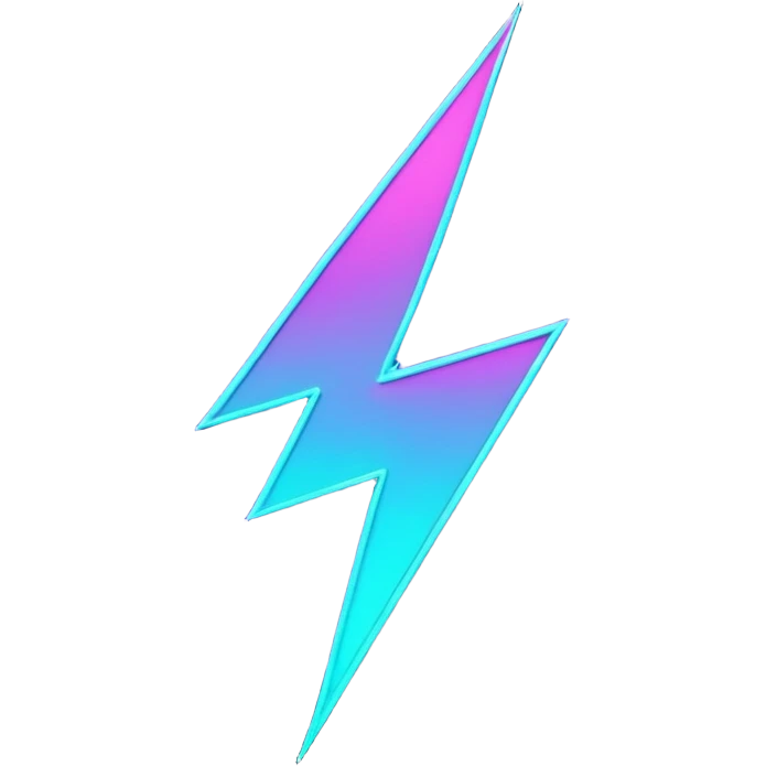 futuristic minimalistic glowing lightning bolt symbol, neon purple and cyan light, dark background, sleek cyberpunk tech style, no face, 1:1 aspect ratio emoji