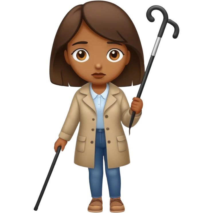 brown sad girl blind walking with a cane emoji