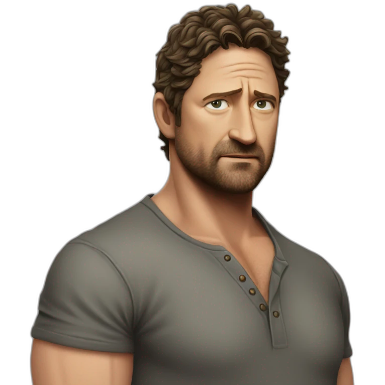 actor gerard butler serious cartoon wearing henley emoji