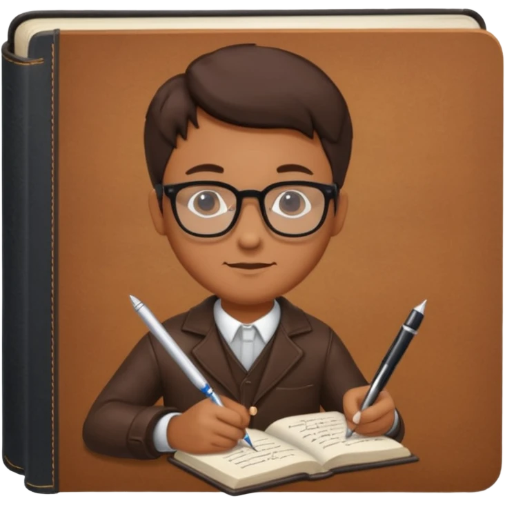 man hold a pen in hand write in book , wearing glasses emoji