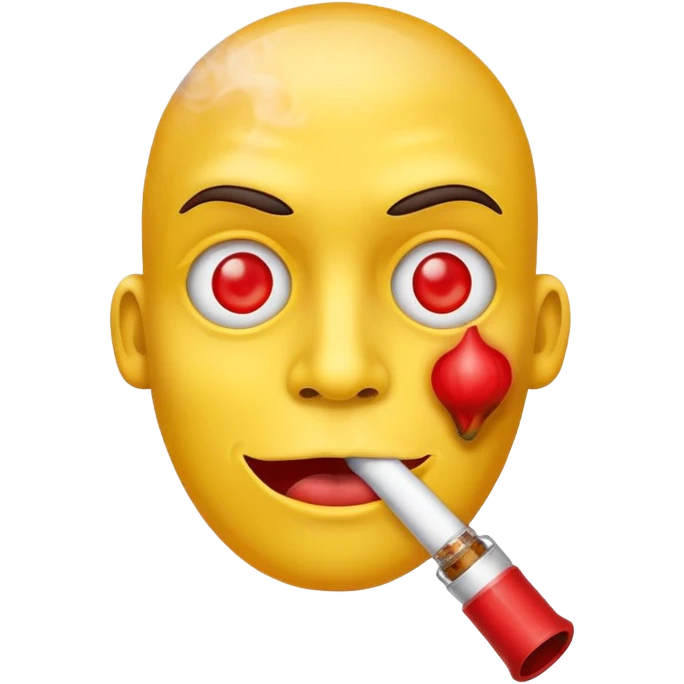 Yellow face red eyes bong in mouth emoji