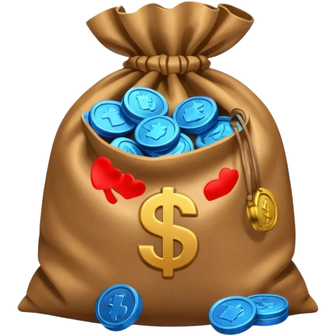 blue coins inside an opened brown money bag  emoji