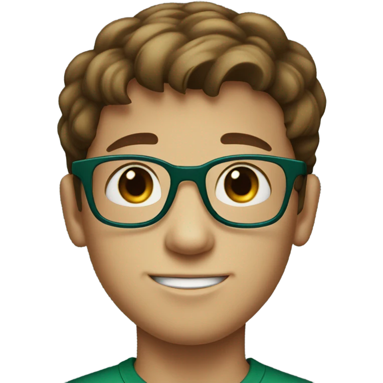 brown hair boy with dark green see through glasses with blue eyes and freckles  emoji