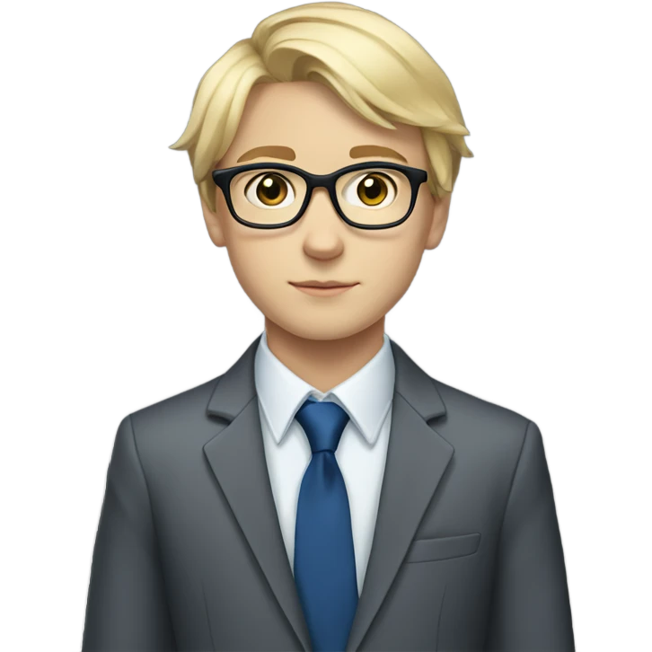 Blond teen boy with medium short hair, blue eyes, in a suit, with glasses emoji