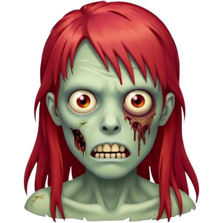 Zombie com franja e cabelo comprido ruivo emoji