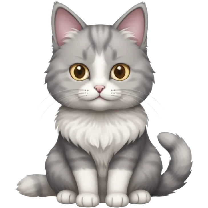 a realistic looking very fluffy grey and white cat sitting up straight emoji