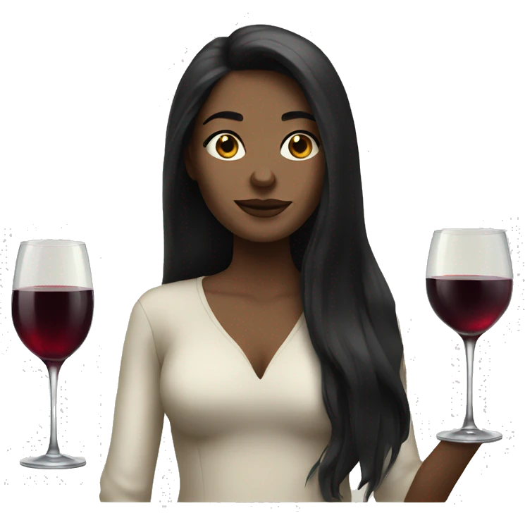 pale woman with black long hair and a glass of wine emoji