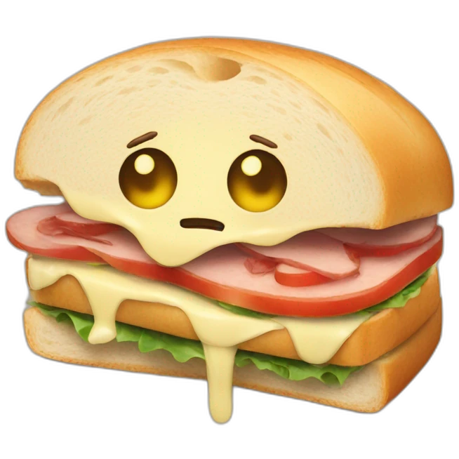 Sandwich with a creepy face emoji