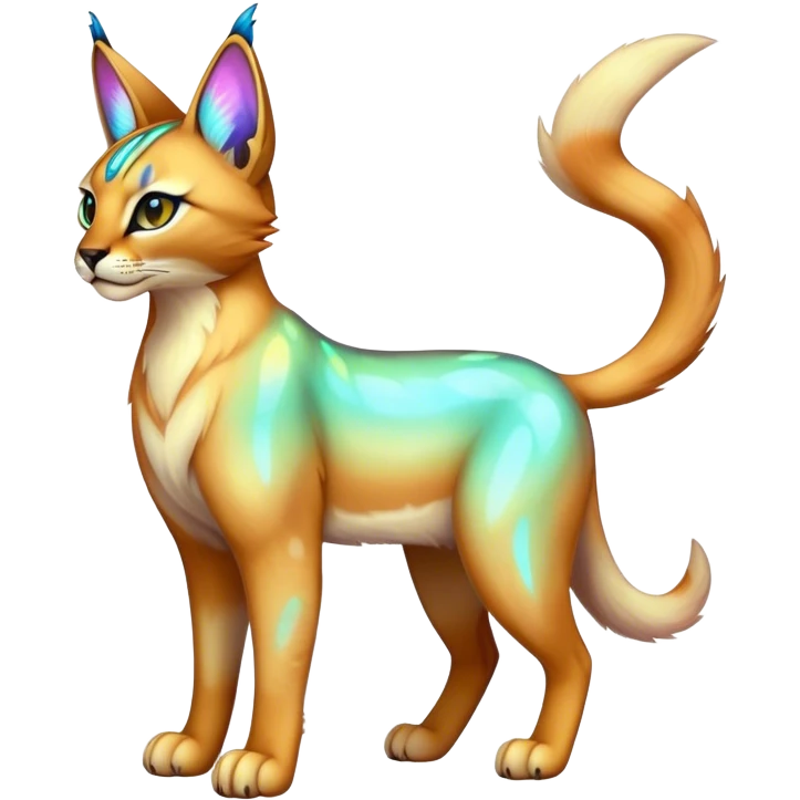 An iridescent transparent luminescent colorful lynx-caracal-serval-fakemon-creature-hybrid emoji