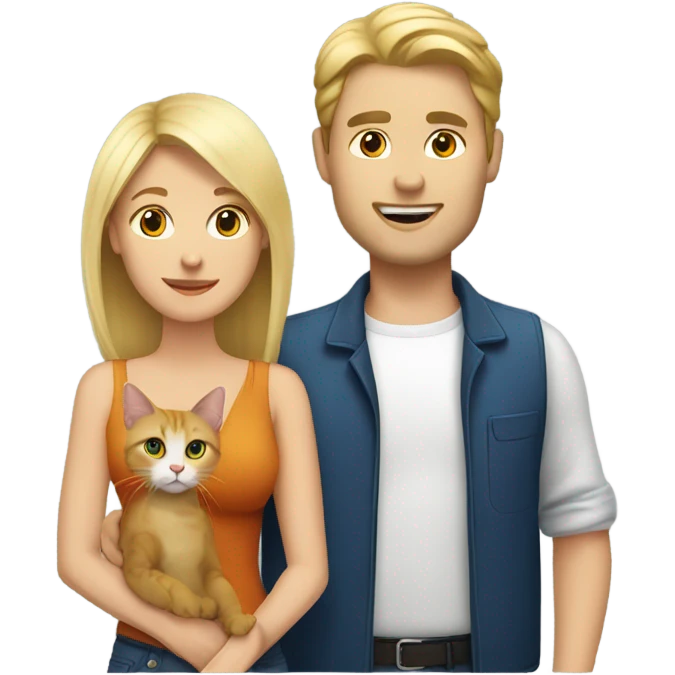 Couple white man and blonde woman with a cat emoji