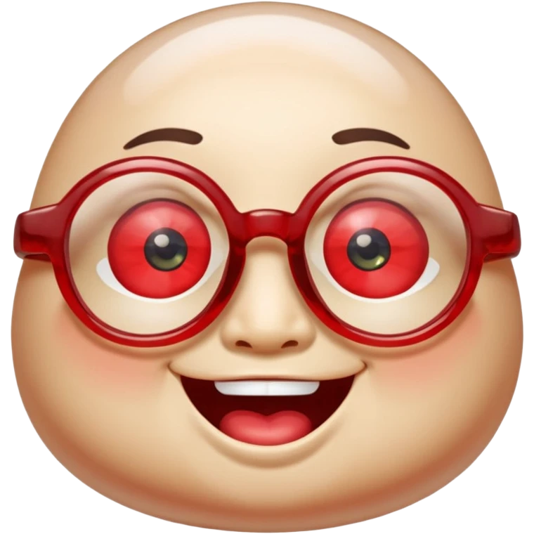 A single chubby crystal gemstone character wearing cute glasses, chunky and irregular with faceted sides, [red], big glossy eyes behind the glasses and a wide happy smile, , high detail, soft lighting, centered on a plain dark background emoji