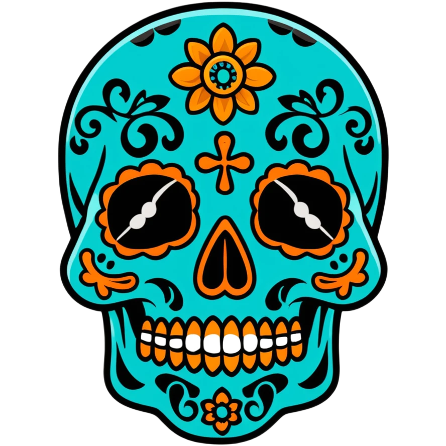 teal and orange sugar skull emoji