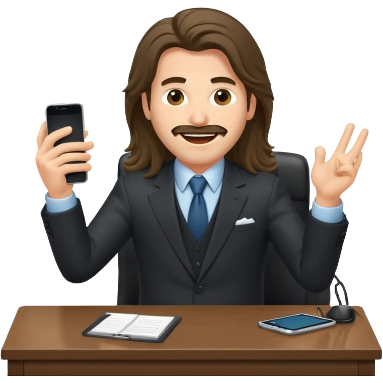 office-boss-suit-excited-phone-desk-long-haired-man emoji