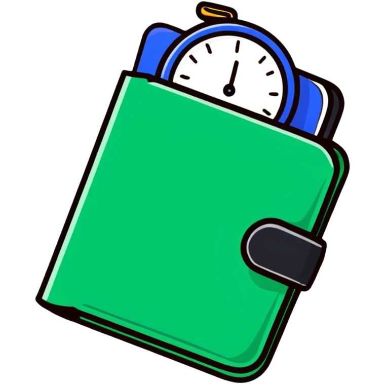 black wallet with a small clock hovering above it emoji