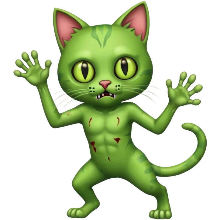 green zombie cat full body with action pose emoji
