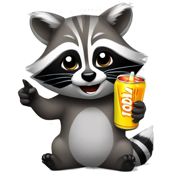 Cute female raccoon drinking an energy drink emoji