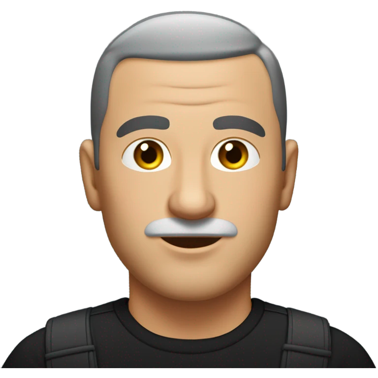 italian middle aged man, with buzz cut and no facial hair. wearing a black smart shirt unbuttoned. emoji