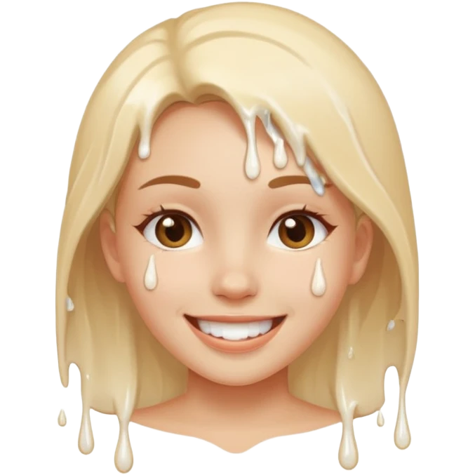 Girl Smiley face with white cum dripping off face emoji