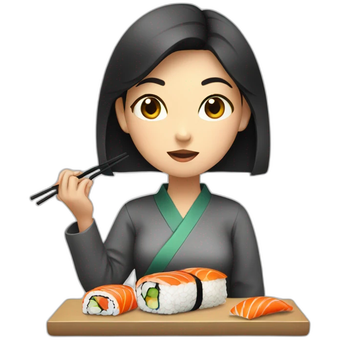 An Asian girl eating sushi emoji