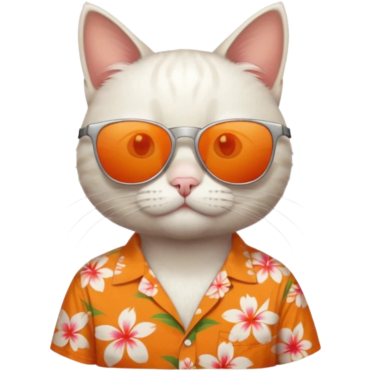 white Cat – relaxed with sunglasses and orange aloha shirt emoji