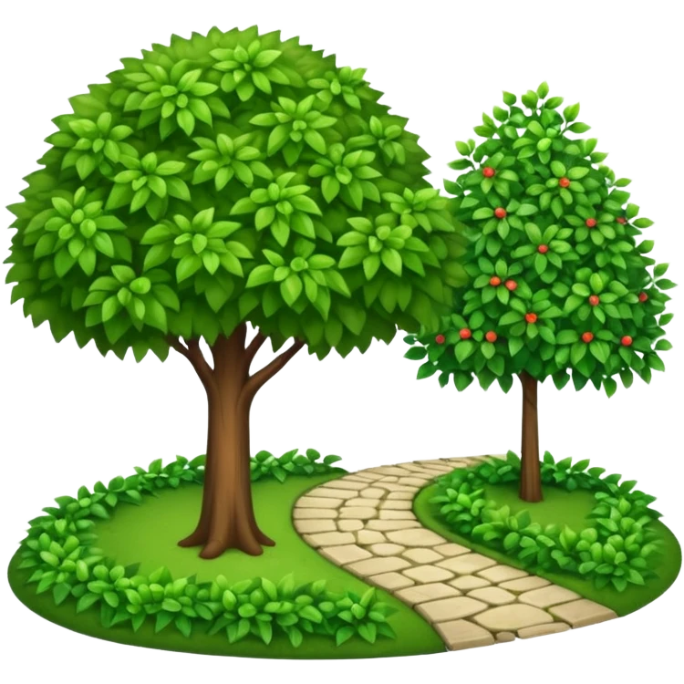 tree and bush next to a garden path emoji