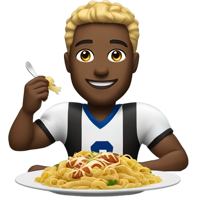 Create a football player eating pasta and chicken cutlets  emoji