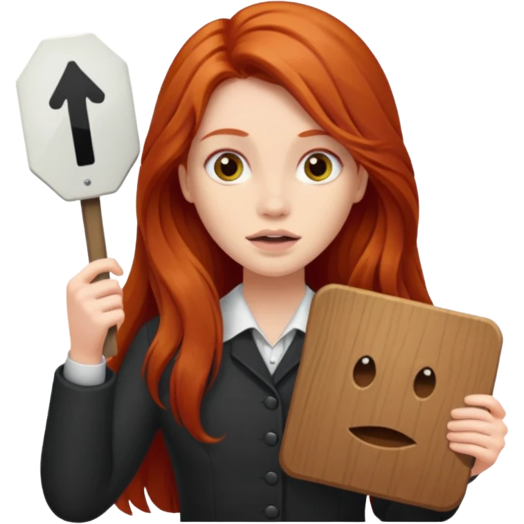 Long haired redhead holding a LURK sign emoji