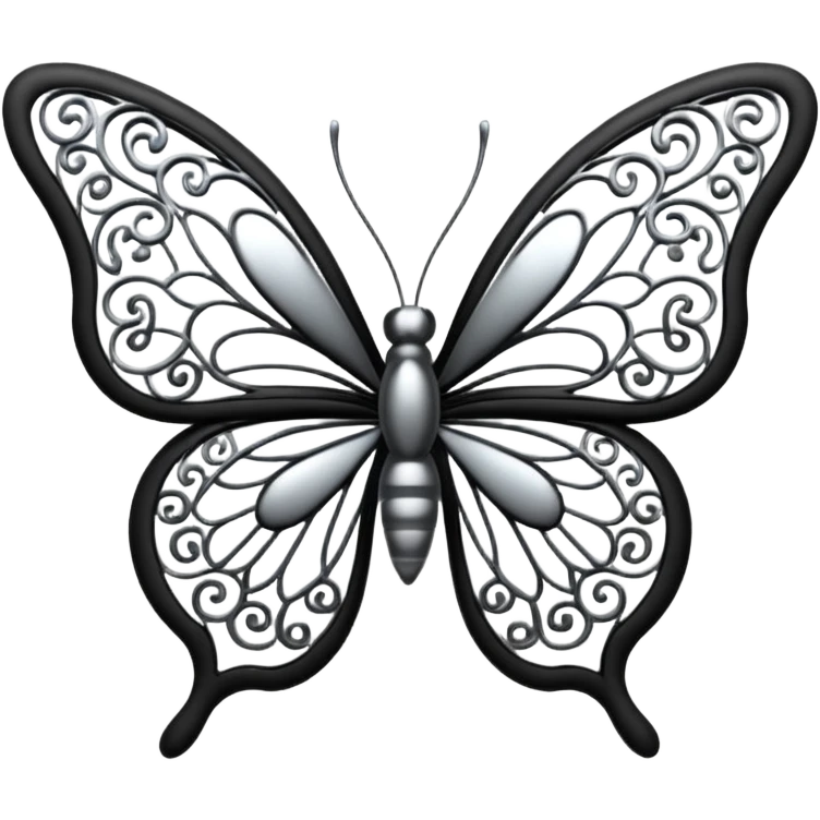 Black and silver filigree butterfly, 3D, extremely detailed design emoji